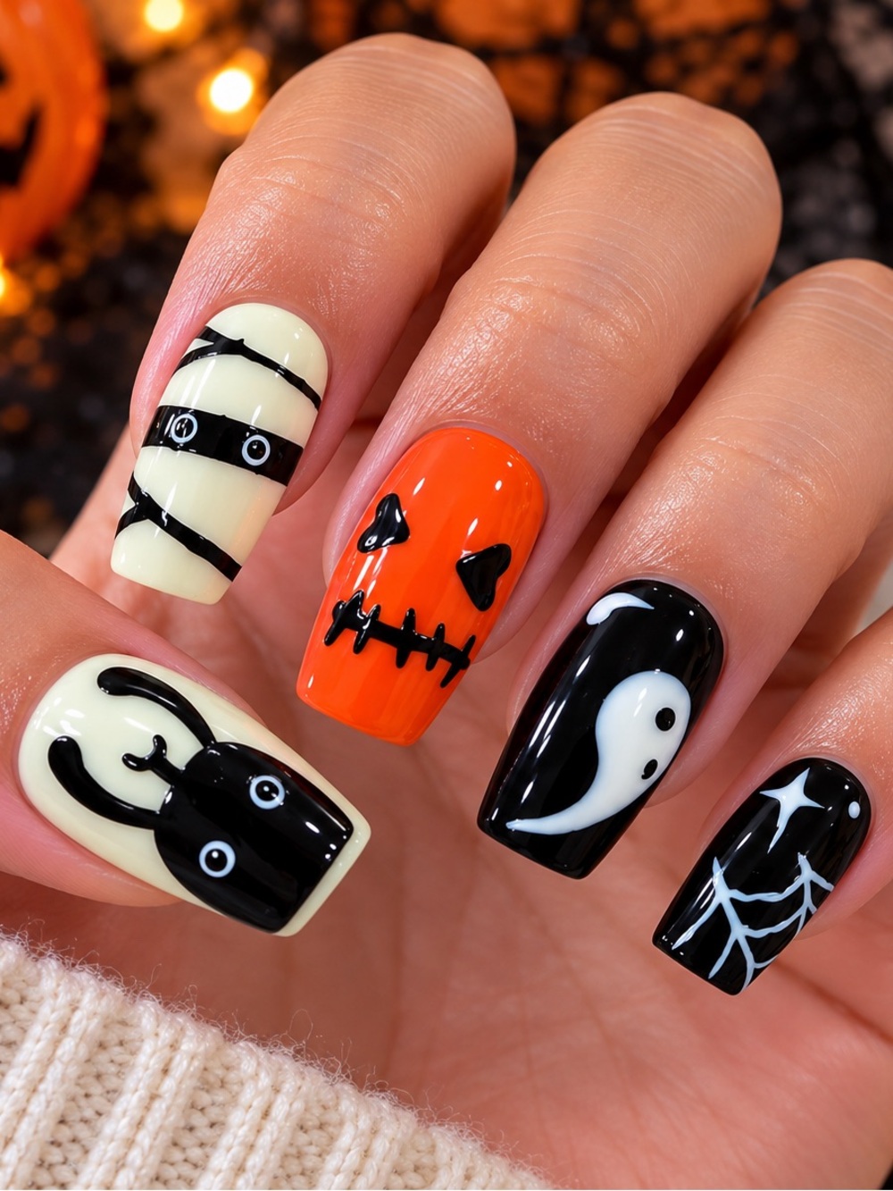 🎃 Halloween Press On Nails Large Ghost Pumpkin Mummy Spiderweb Handmade 👻🖤 Large